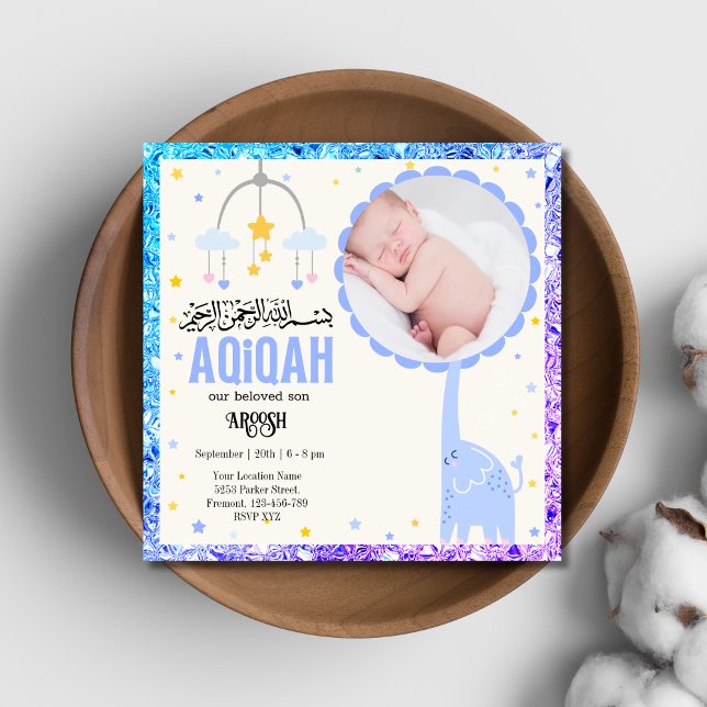 Foto Azul Aqeqah - Aqiqah - Convite (Criador carregado)