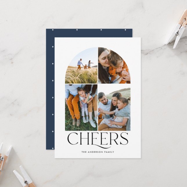 Foto azul de natal 4 com fotos múltiplas modernas (Frente/Verso In Situ)