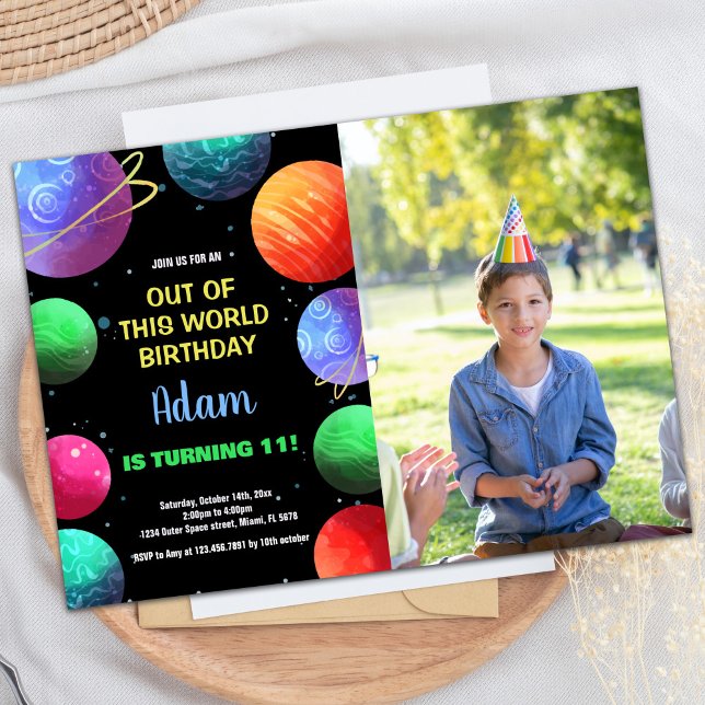 Foto Azul do Mundo - Convites de Aniversário (Photo Blue Out of this world Birthday Invitations)