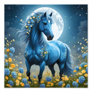 Foto Azul Fantasia Flores de Lua de Cavalo Mágico,