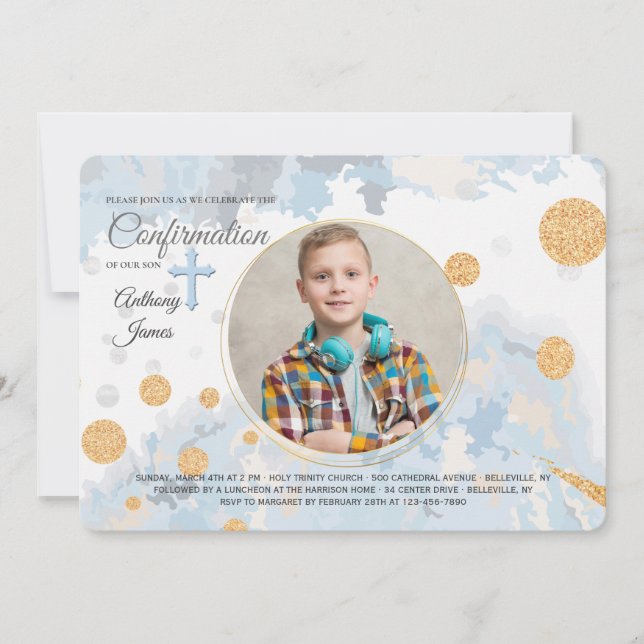 Foto Azul Fiel Convite Religioso (Frente)