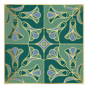 Foto Azulejo Arte Deco Floral. Verde, Azul e Dourado