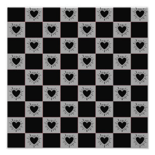 Foto Azulejo Xadrez Preto e Cinza Com Padrão de Coraçõe