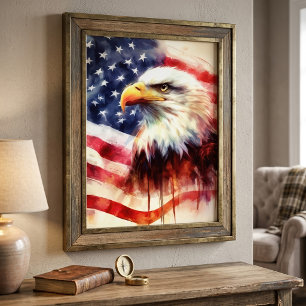 Foto Bald Eagle com bandeira dos Estados Unidos