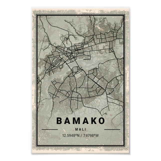 Foto Bamako map print poster canvas | Mali (Frente)