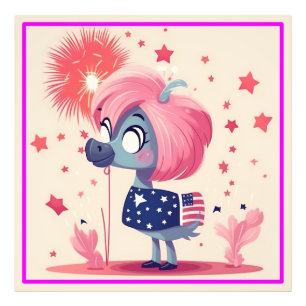 Foto Bandeira Americana com Flamingo Cartoon-69219