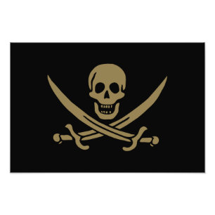 Foto Bandeira pirata Caveira de Ouro e Espadas de Calic