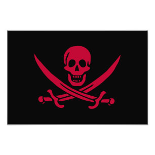 Foto Bandeira pirata da Caveira Vermelha e Espadas de C