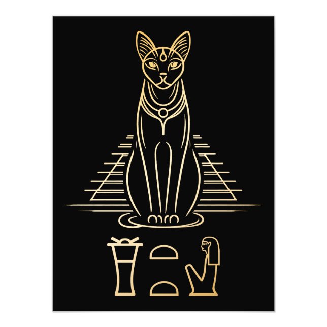 Foto Bastet com nome em hieroglifos e na Pirâmide do Eg (Frente)