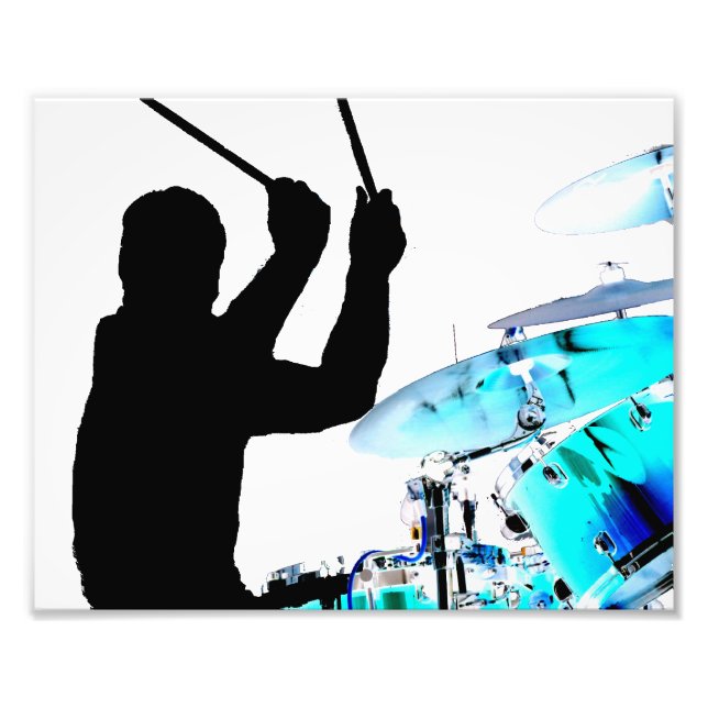 Foto Baterista gruda em tambores azuis invertidos de so (Frente)