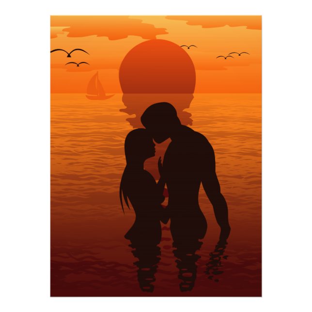 Foto Beach Love Romance Silhouette Casal No Mar (Frente)