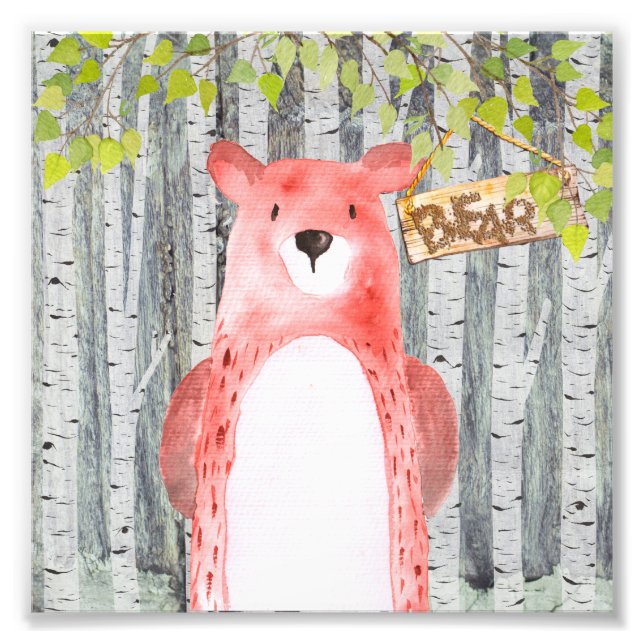Foto Bear- Woodland Friends - Ilustração Watercolor (Frente)
