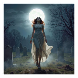 Foto Beautiful Woman Walking In a Moonlit Cemetery
