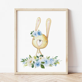 Foto Bebê coelho, animais florestais, boho, flores azui