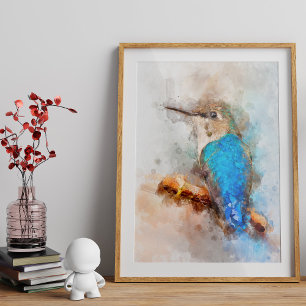 Foto Beija-flor em aquarela vibrante em um galho