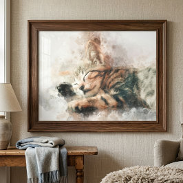 Foto Belo e bonito gatinho dormindo aquarela