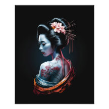 Belo Impressão de Arte Geisha - Fundo Negro!