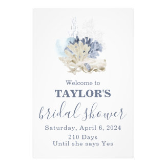 Foto Bem-vindo ao chá de noiva azul da praia de conchas