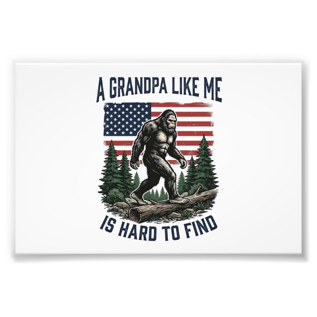 Foto Bigfoot Grandpa Vintage American Flag Shirt Design (Frente)