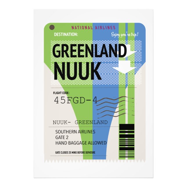 Foto Bilhete de viagem para Nuuk, Groenlândia (Frente)
