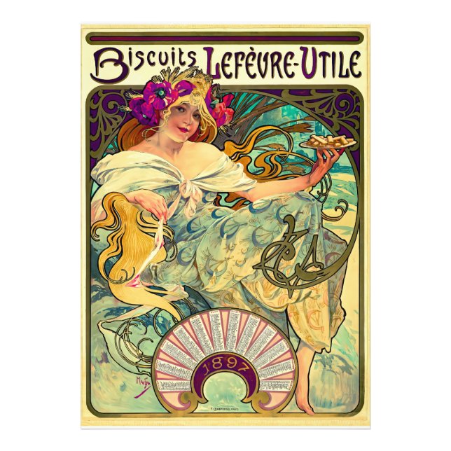 Foto Biscoitos Lefevre-Utile por Alphonse Mucha (1896) (Frente)