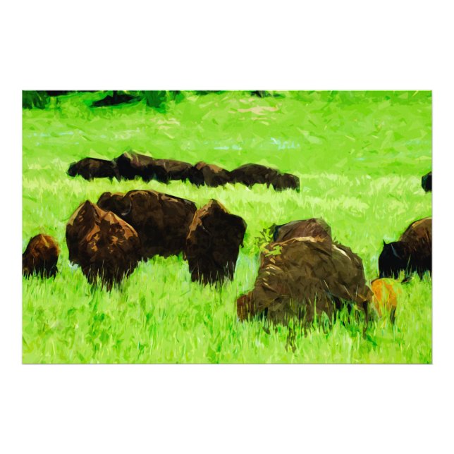 Foto Bison Americano com Jovem Impressionismo Abstrato (Frente)