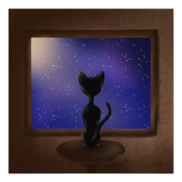 Foto Black Cat olhando pela janela estrelas do céu notu