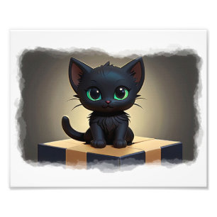 Foto Black Kitten em uma Cartoon Arte