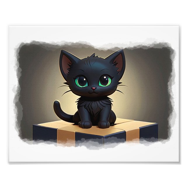 Foto Black Kitten em uma Cartoon Arte (Frente)