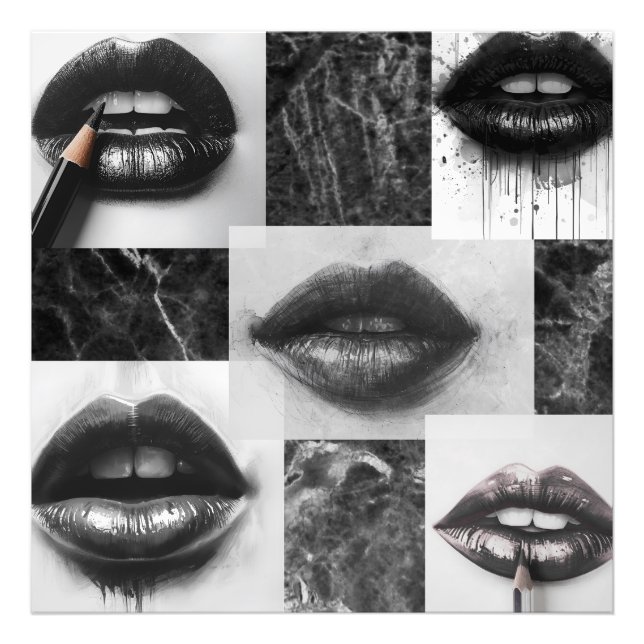 Foto Black & White Lips Collage Photo Enlargement (Frente)