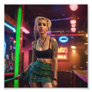 Foto Blonde Dreads Punk Frill Tartan Skirt Girl em Bar