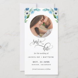 Foto: Blue Floral Weding The Date Bookmark