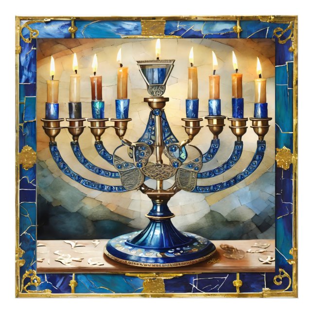 Foto Blue Hanukkah Menorah (Frente)