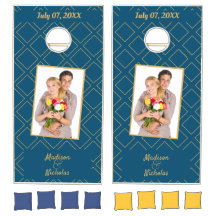 Foto Blue Lawn Game Dourado Font Cornhole
