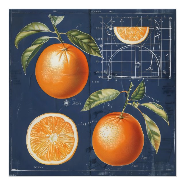 Foto Blueprint da Fruta laranja (Frente)