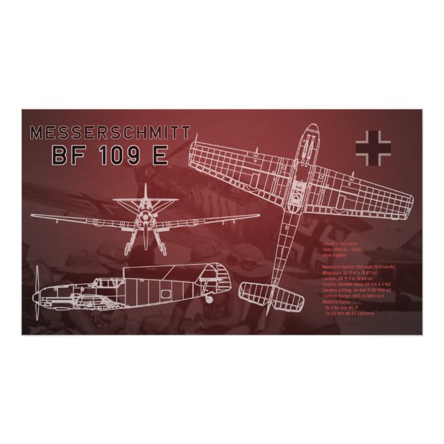 Foto Blueprint do Messerschmitt Bf 109 (Frente)