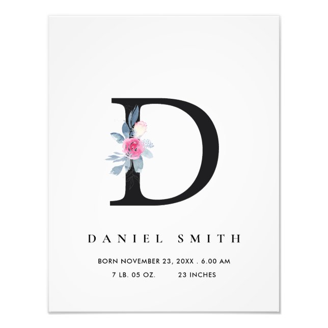 FOTO BLUSH BLUE BLUE FLORAL ALPHABET NAME D BABY NASCIM (Frente)