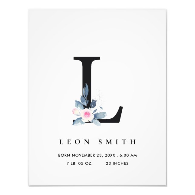 FOTO BLUSH BLUE BLUE FLORAL ALPHABET NAME L BABY NASCIM (Frente)