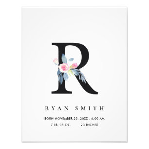FOTO BLUSH BLUE BLUE FLORAL ALPHABET NAME R BABY NASCIM