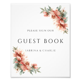 Foto Blush Pink Coral Peony Wedding Guest Book Sign