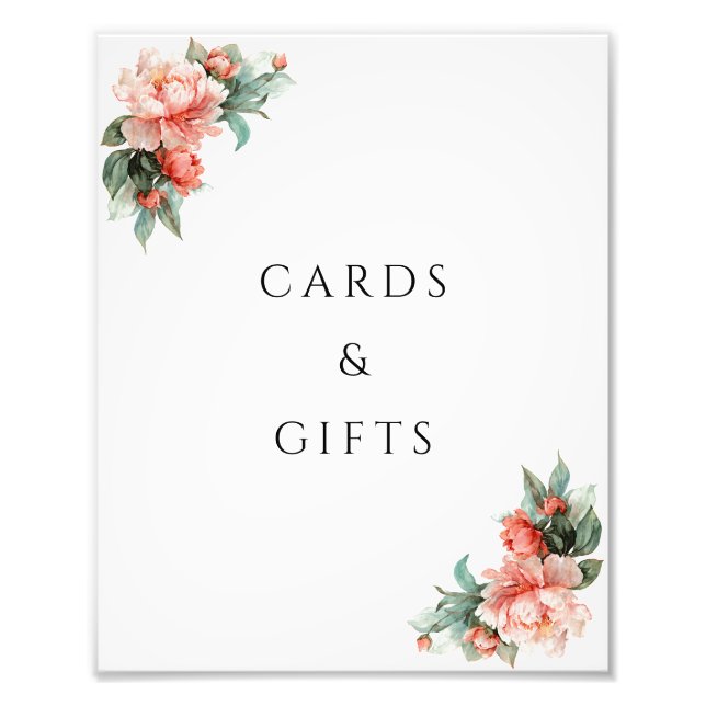 Foto Blush Pink Peony Coral Elegant Cards & Gifts Sign (Frente)