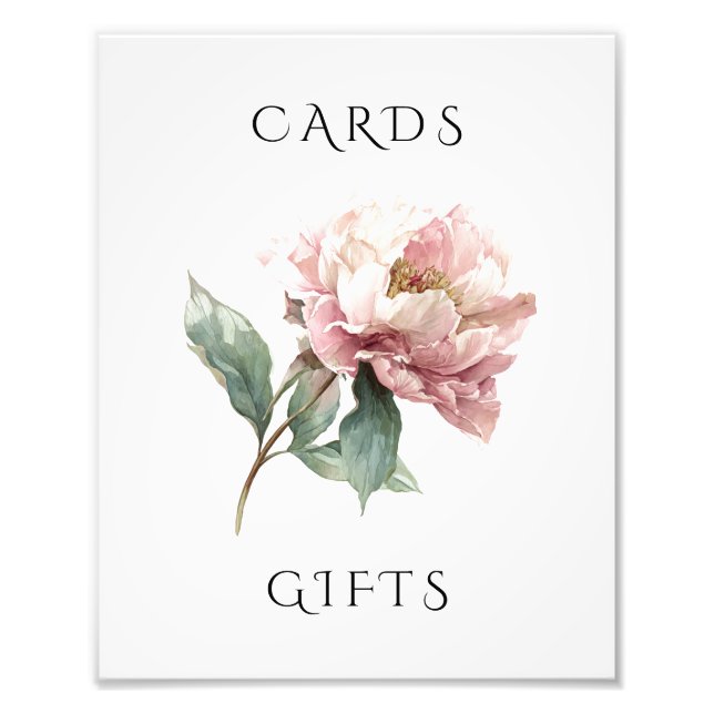 Foto Blush Pink Peony Floral Wedding Cards & Gifts Sign (Frente)