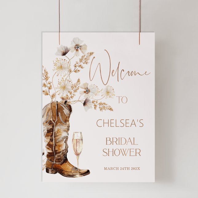 Foto Boho Beige Wildflower Boots Chá de panela Boots Be (Beige Wildflower Cowgirl Boot Bridal Shower Welcome Sign, Cowgirl Boot Bridal Shower Welcome Sign)