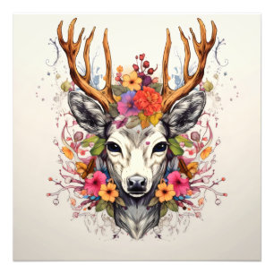 Foto Boho Deer Colorful Flowers