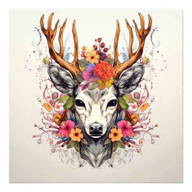 Foto Boho Deer Colorful Flowers (Frente)