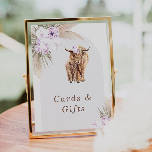 Foto Boho Lilac - Sinal de Chá de fraldas Floral Highla (Boho Lilac Holy Cow Baby Shower Sign, Gender Neutral Highland Cow Baby Shower Sign, Lilac Floral)