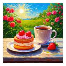 Bolo de morango e café