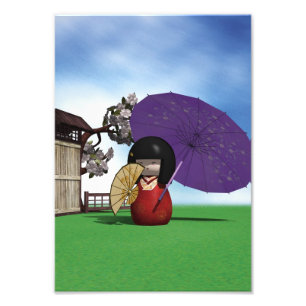 Foto Boneca Kokeshi Japonesa Arte de Flor de Cerejeira