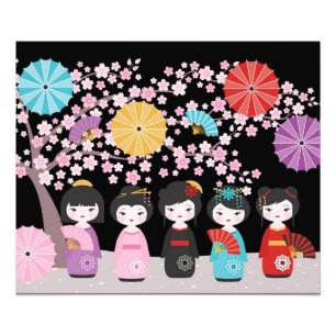 Foto Bonecas Kokeshi japonesas Black