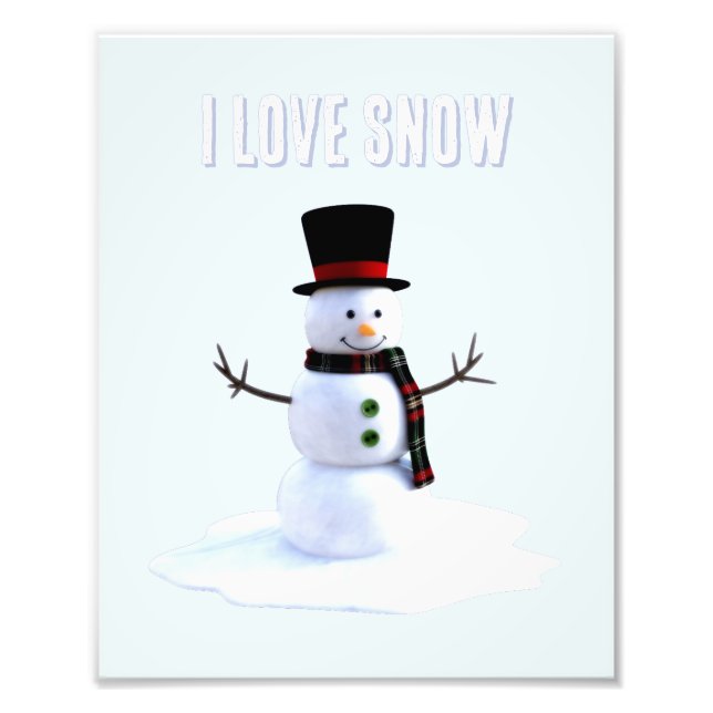 Foto Boneco de neve com chapéu e cachecol. Eu Amo Neve (Frente)